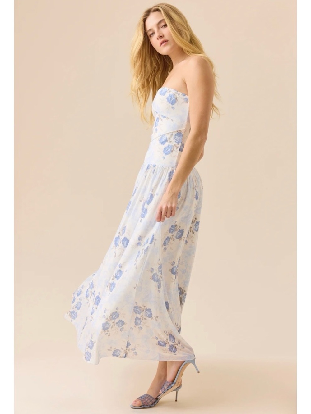 Altar’d State Strapless Blue Floral Maxi Dress - Picture 3 of 4